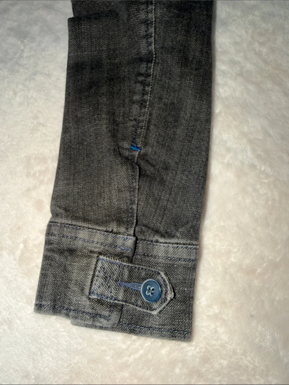 Free People Size 4 Y2K Grey Moto Denim Jacket Utility Zip Pockets Drawstring Hem